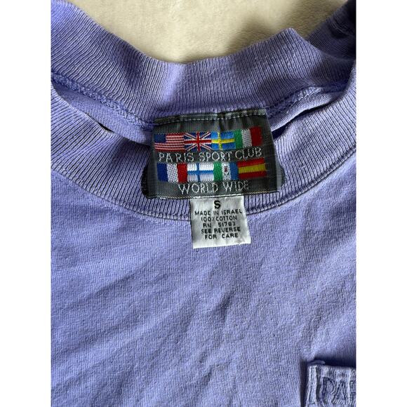 Vintage Paris Sports Club Purple Pocket T-shirt Maurices Size S - Picture 3 of 6